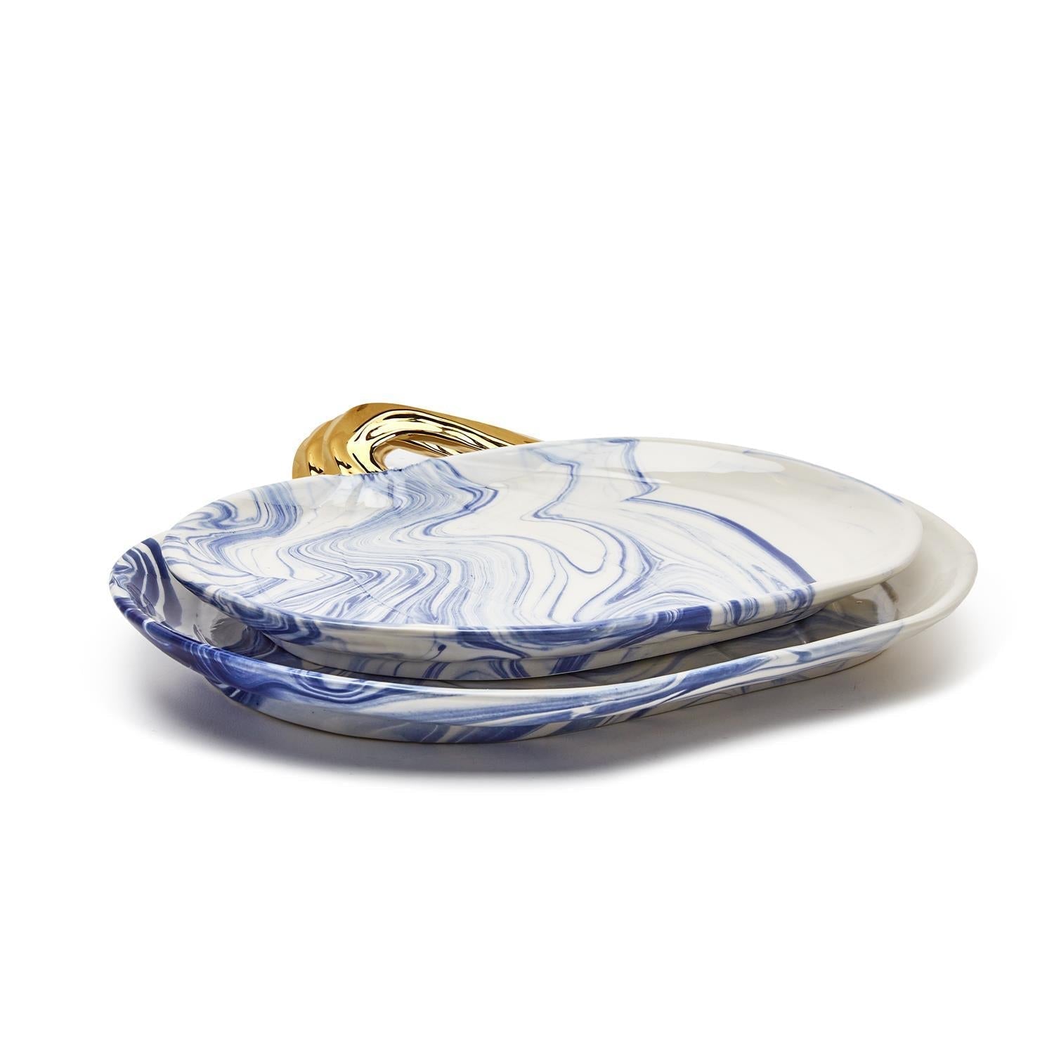 Blue & White Marble Pumpkin Serving Platters