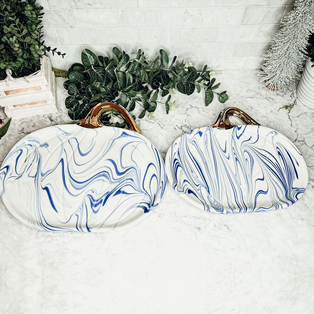 Blue & White Marble Pumpkin Serving Platters