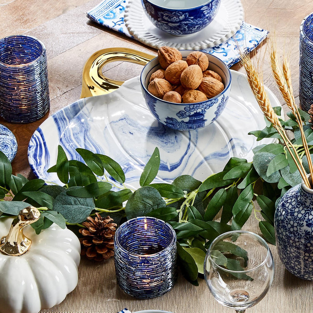 Blue & White Marble Pumpkin Serving Platters