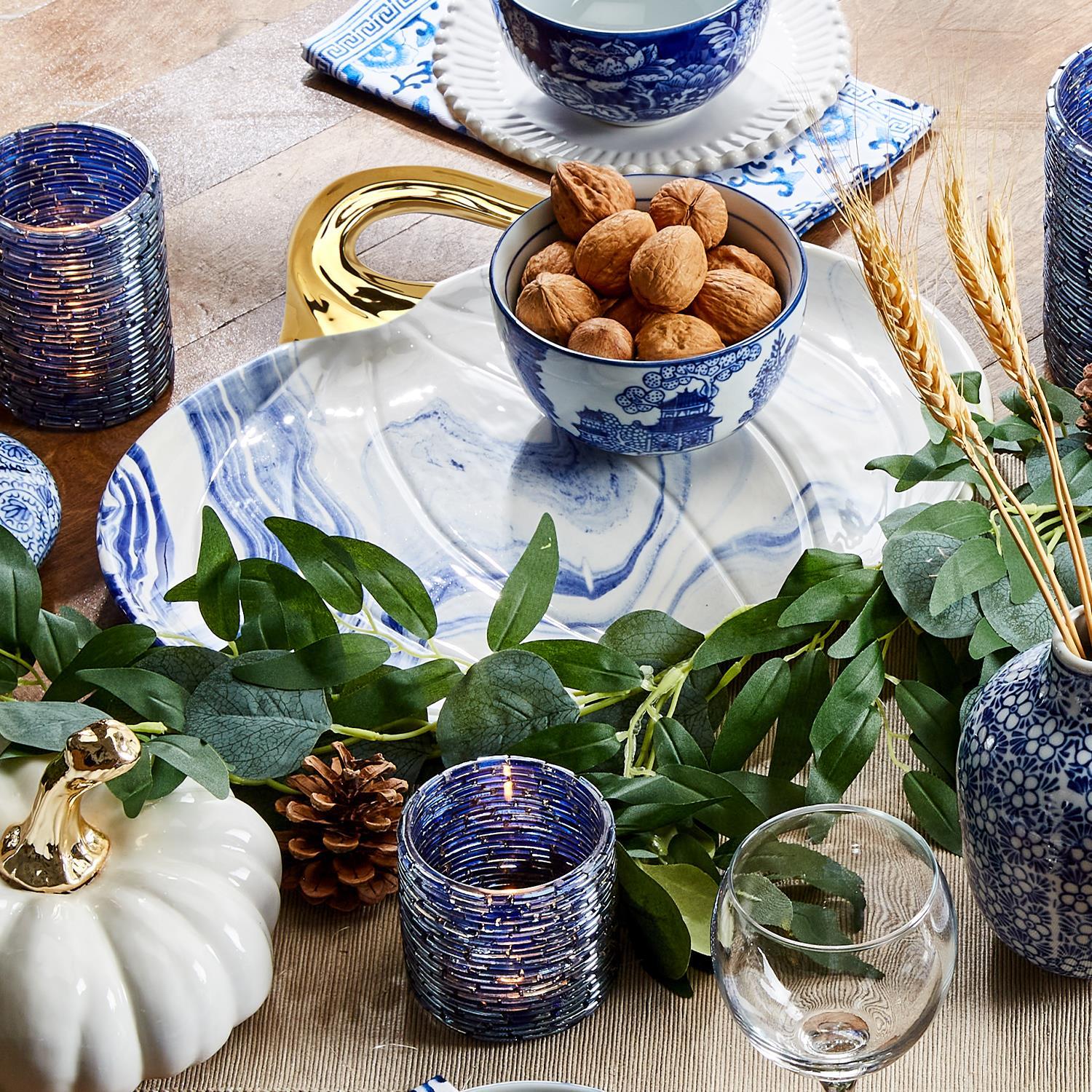 Blue & White Marble Pumpkin Serving Platters