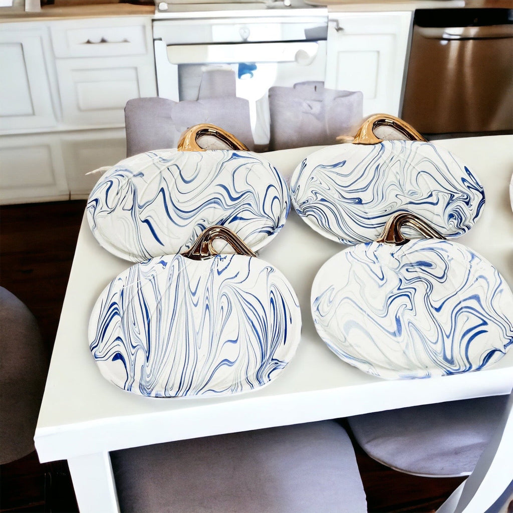 Blue & White Marble Pumpkin Serving Platters