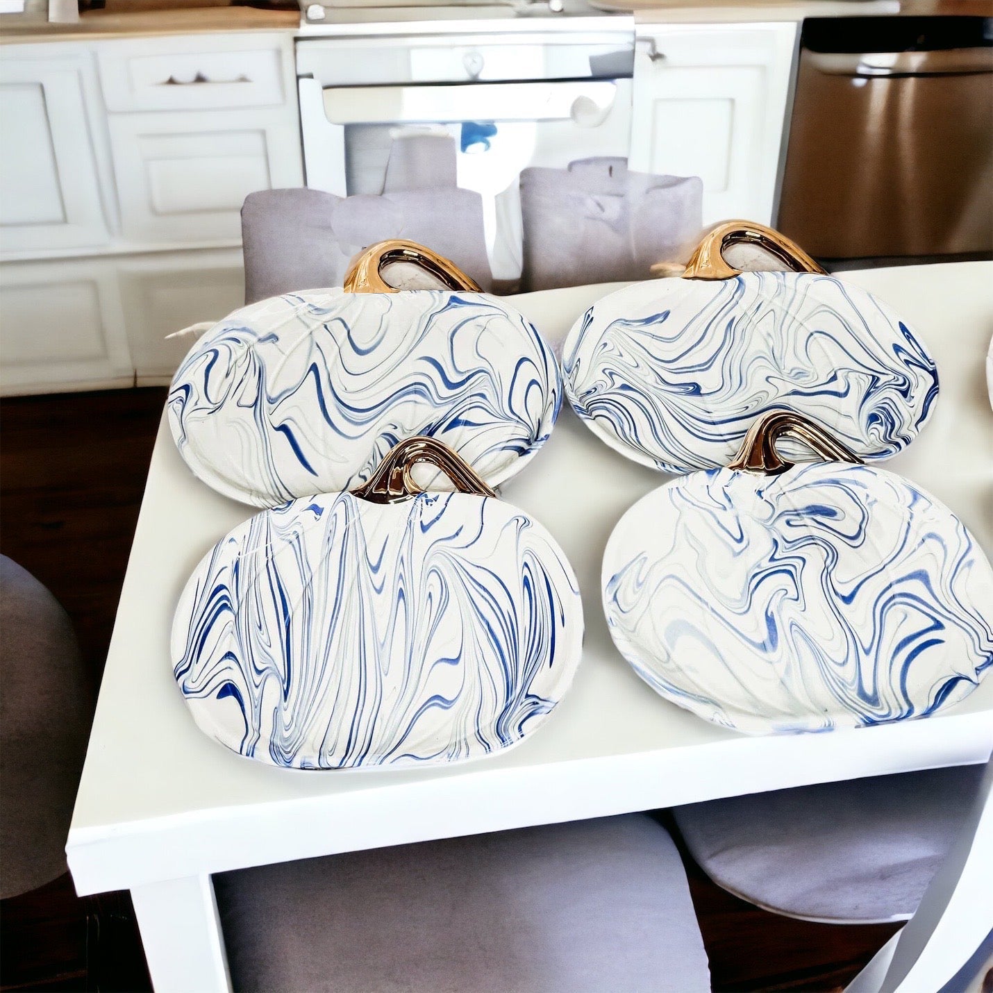 Blue & White Marble Pumpkin Serving Platters