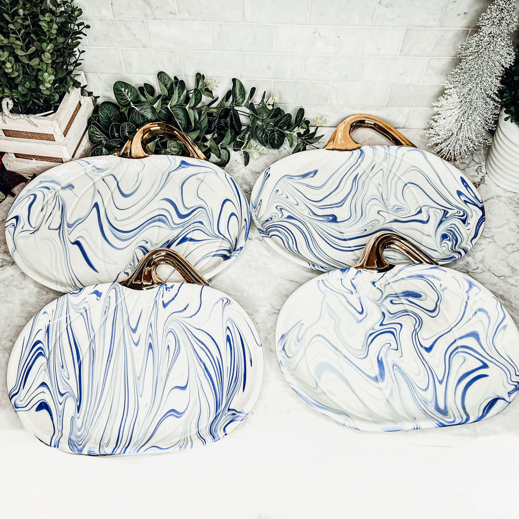 Blue & White Marble Pumpkin Serving Platters