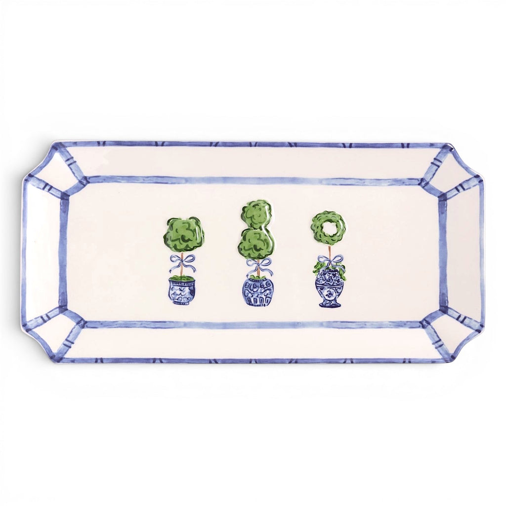 Blue & White Topiary Ceramic Tray