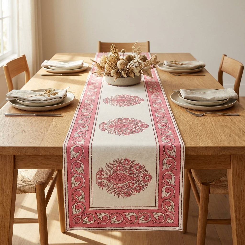 Blush Pink & Ivory 13 Pieces Jaipur Hand Block Printed Table Linen Set