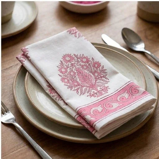 Blush Pink & Ivory 13 Pieces Jaipur Hand Block Printed Table Linen Set