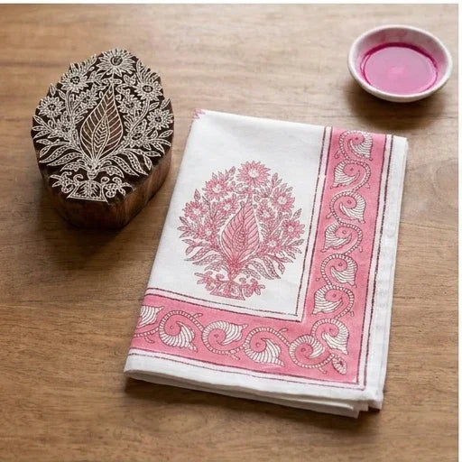 Blush Pink & Ivory 13 Pieces Jaipur Hand Block Printed Table Linen Set