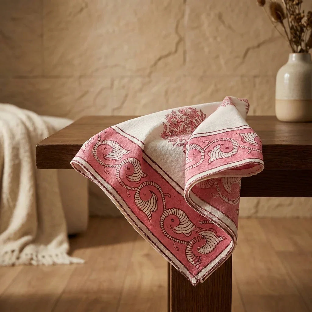 Blush Pink & Ivory 13 Pieces Jaipur Hand Block Printed Table Linen Set