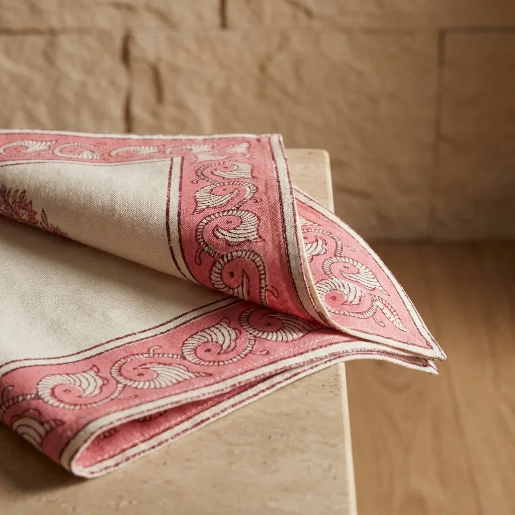 Blush Pink & Ivory 13 Pieces Jaipur Hand Block Printed Table Linen Set