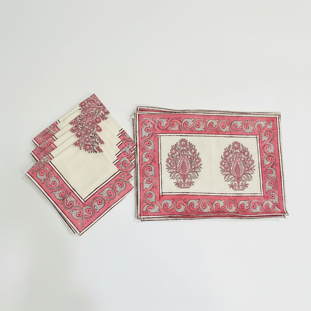 Blush Pink & Ivory 13 Pieces Jaipur Hand Block Printed Table Linen Set