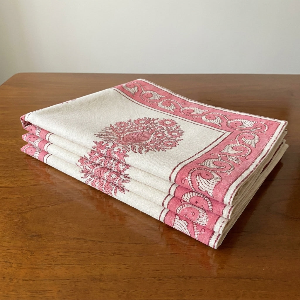Blush Pink & Ivory 13 Pieces Jaipur Hand Block Printed Table Linen Set