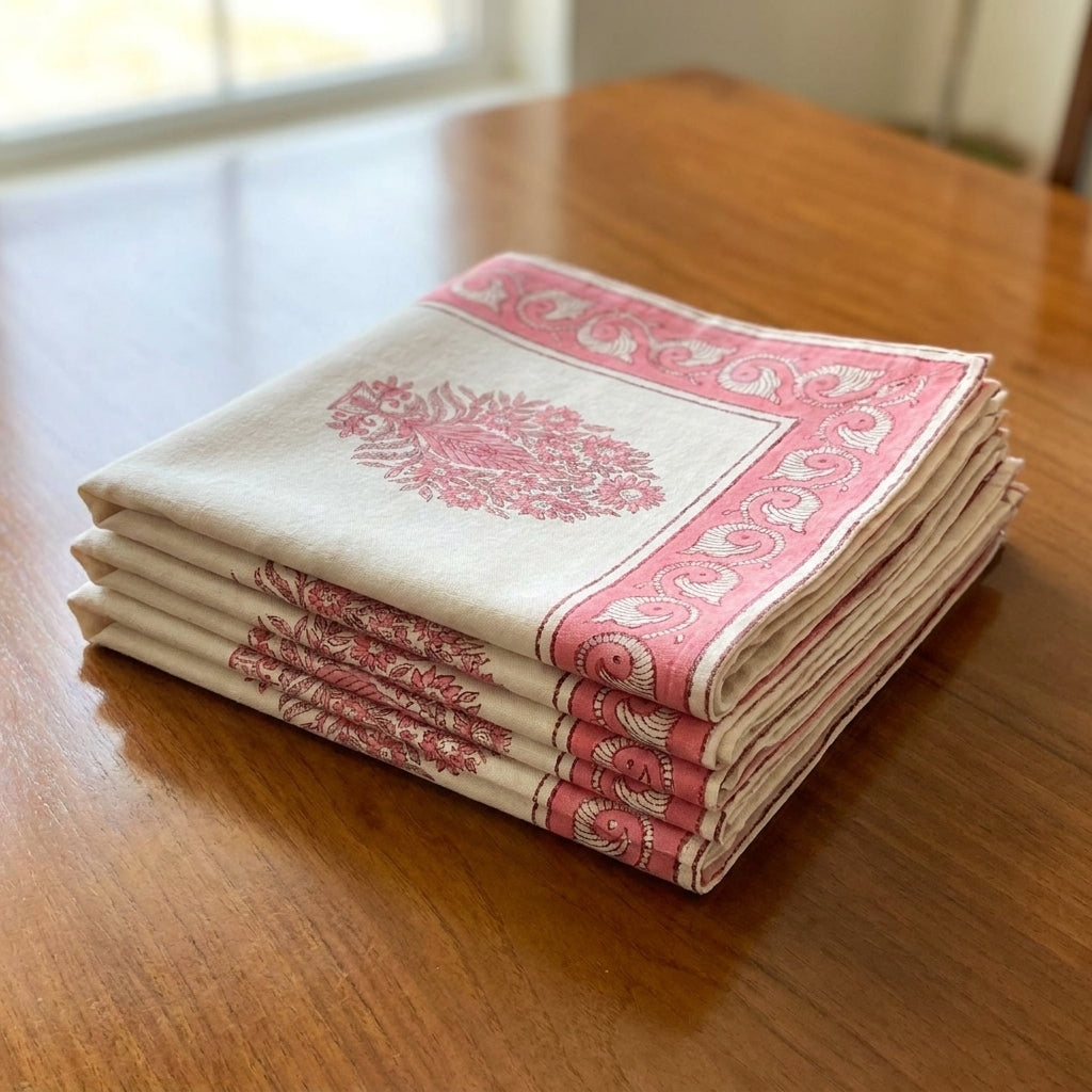 Blush Pink & Ivory 13 Pieces Jaipur Hand Block Printed Table Linen Set