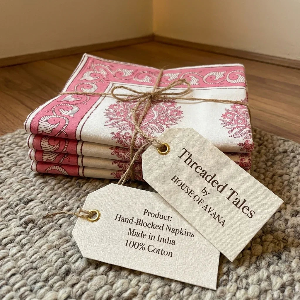 Blush Pink & Ivory 13 Pieces Jaipur Hand Block Printed Table Linen Set