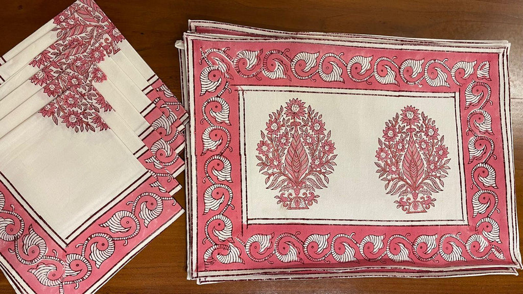 Blush Pink & Ivory 13 Pieces Jaipur Hand Block Printed Table Linen Set