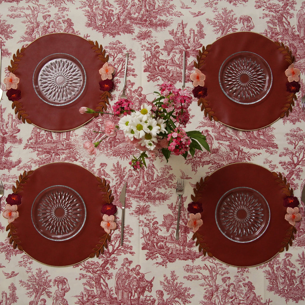 JASMINE DARK ORANGE ROUND FAUX LEATHER PLACEMAT (Set Of 4)