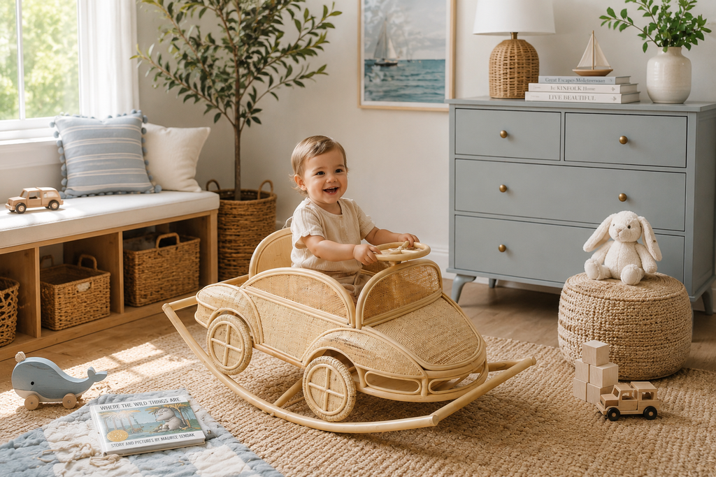 Vintage Rattan Rocking Car