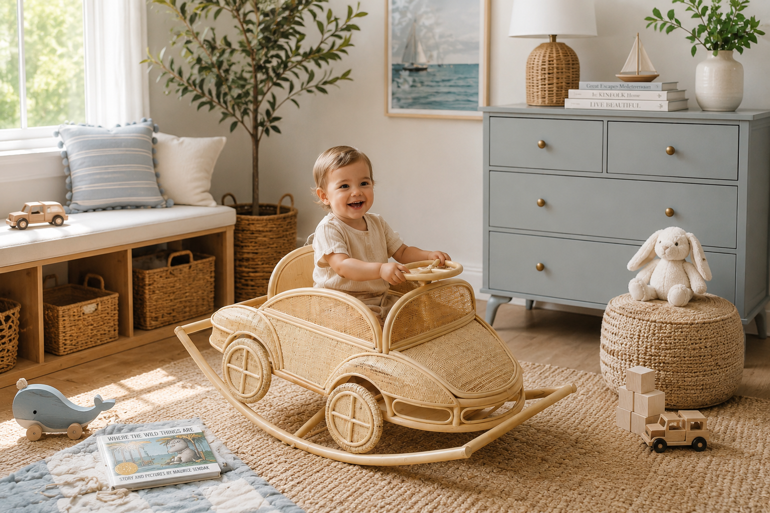 Vintage Rattan Rocking Car