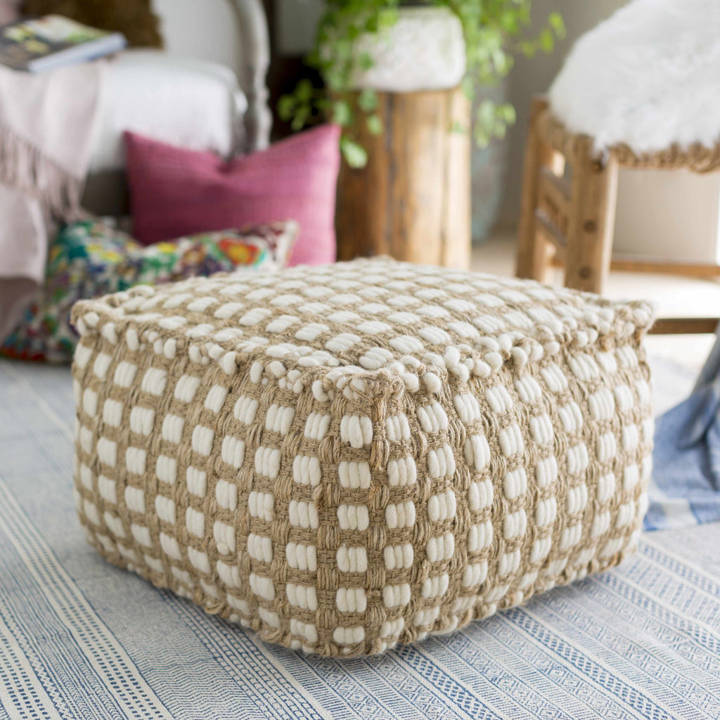 Brookneal Woven Jute & Wool Pouf