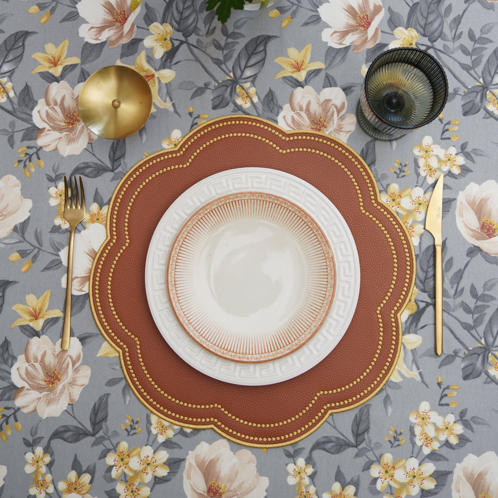 NURTURE BROWN GOLD SCALLOPED FAUX LEATHER PLACEMAT (Set Of 4)