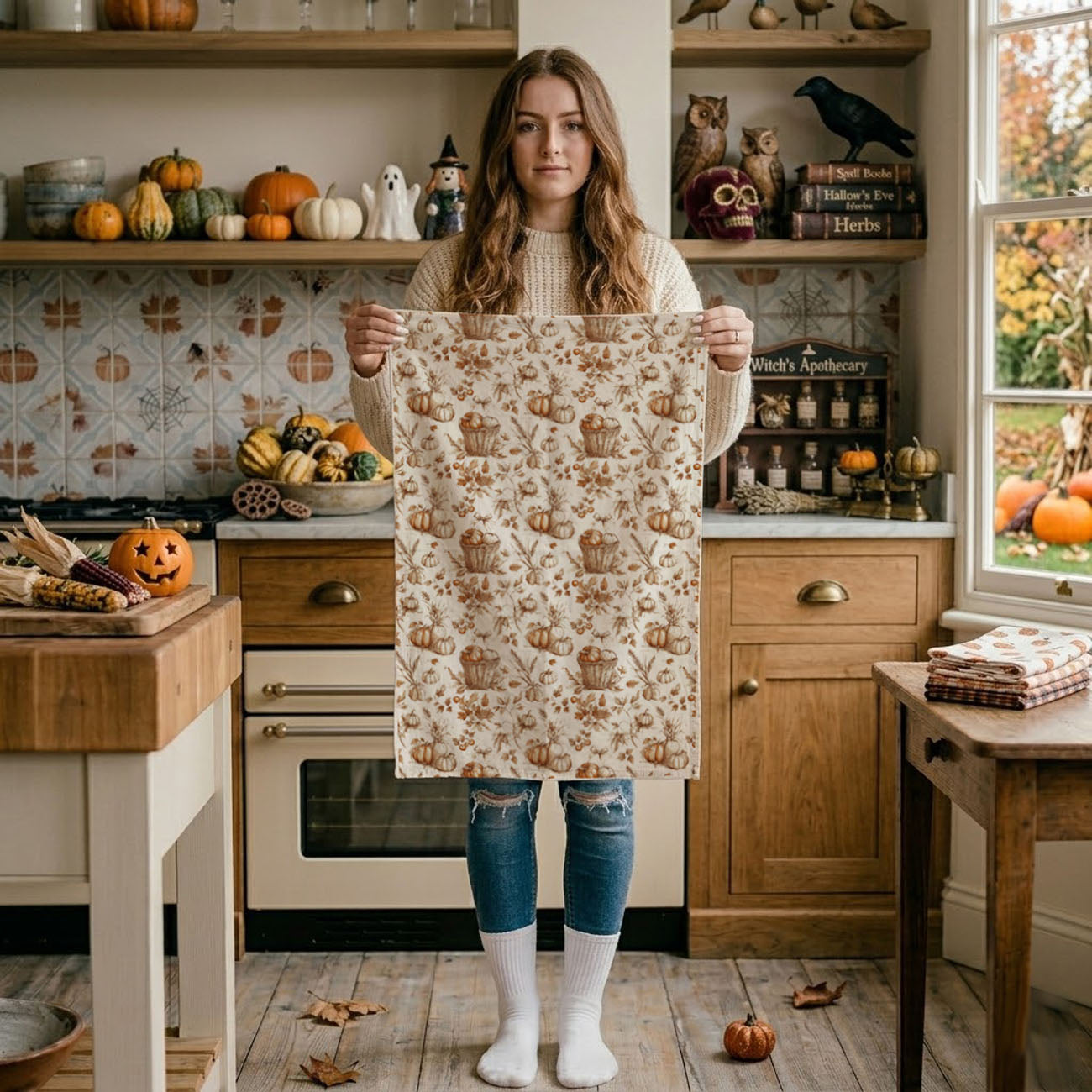 Classic Pumpkin Flour Sack Kitchen Towel