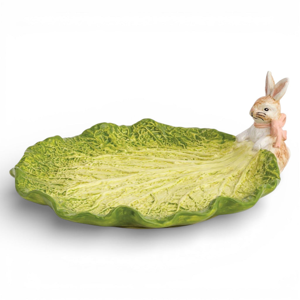 Hand Painted Bunny Cabbage Ceramic Serving Platter