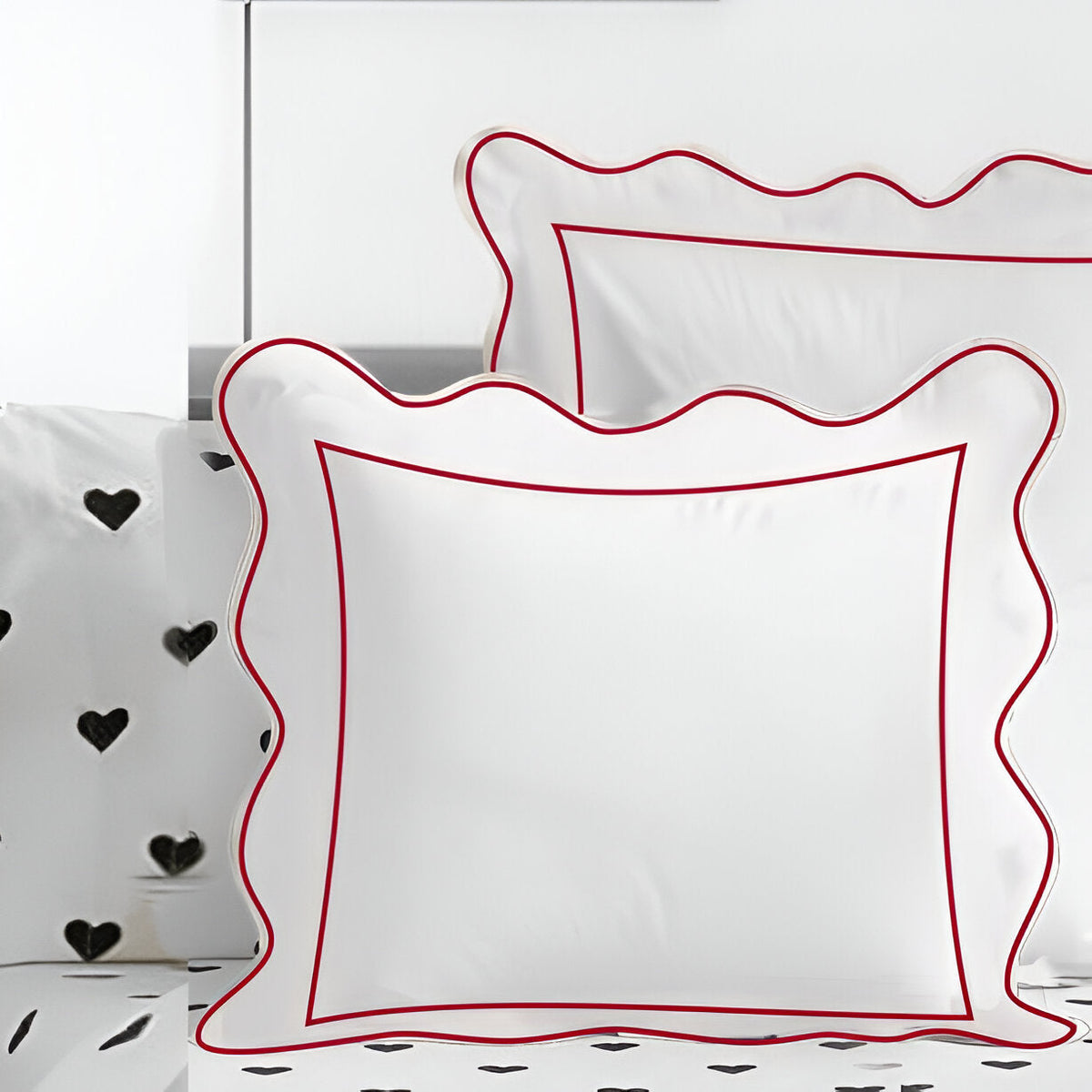 400TC Cotton Scallop Embroidery & Border Sateen Solid Euro Sham