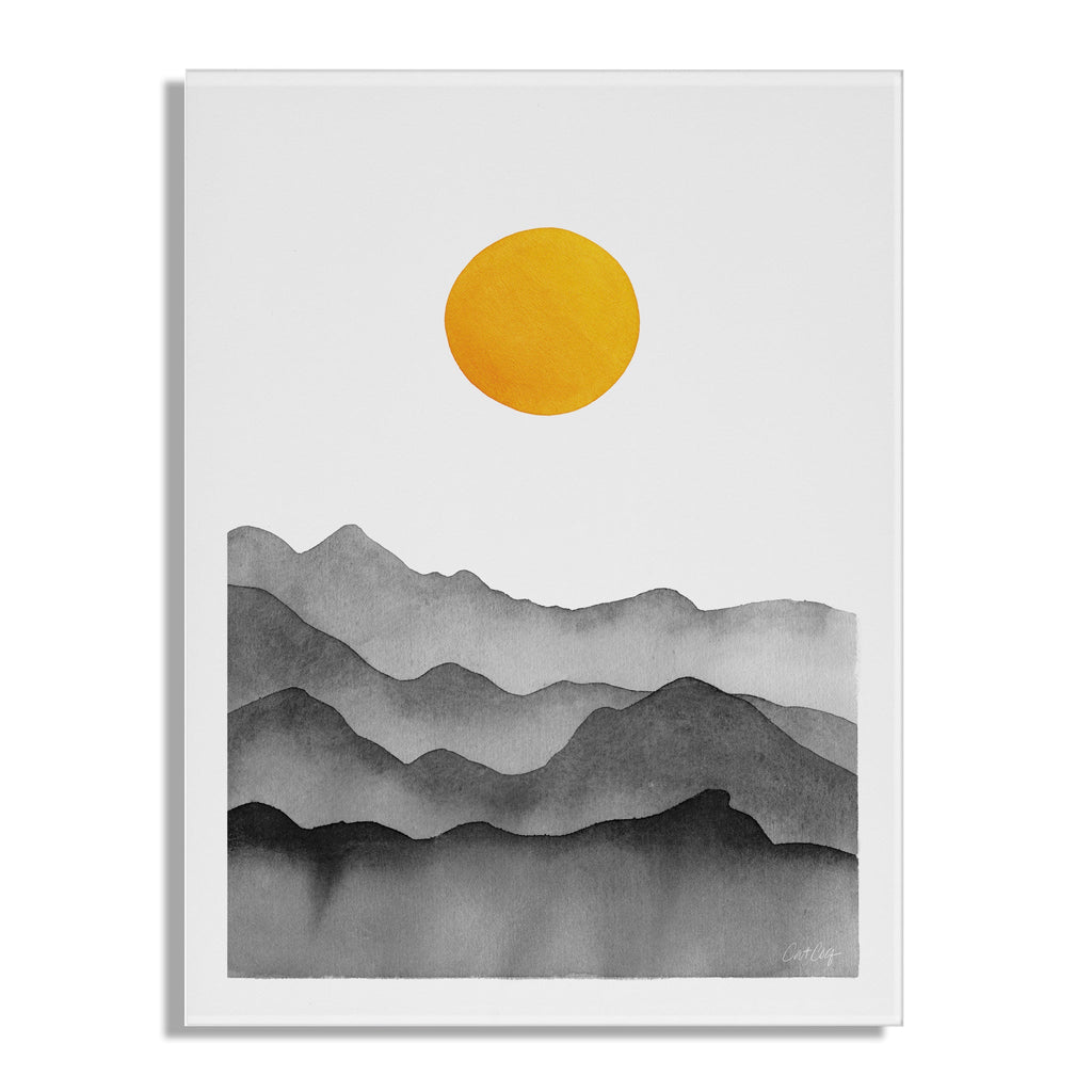 Black Yellow Mountain Range Silhouette Floating Acrylic Art by Cat Coquillette