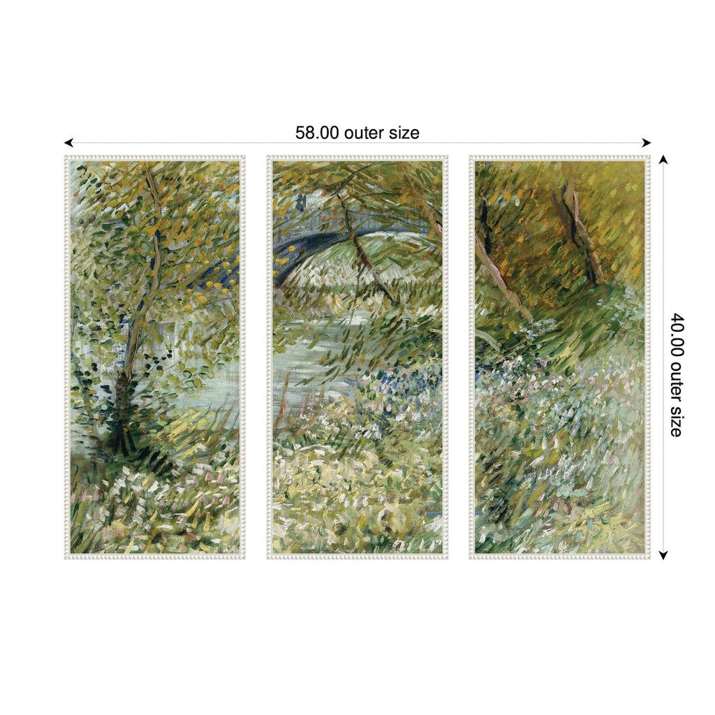 Vincent van Gogh River Bank in Springtime 1887 3 Piece Framed Canvas Wall Art Set by Nostalgia Prints