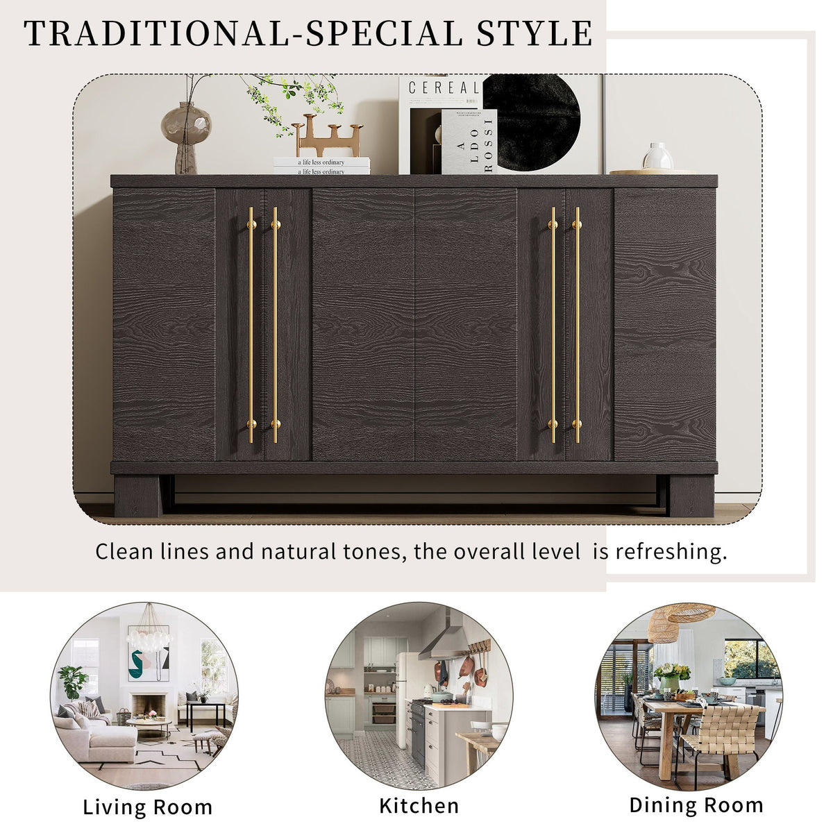 Modern Wood Sideboard with Adjustable Shelves