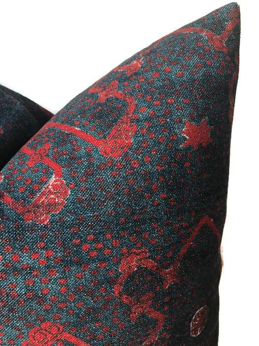 Chloe Pillow Cover in Navy and Red