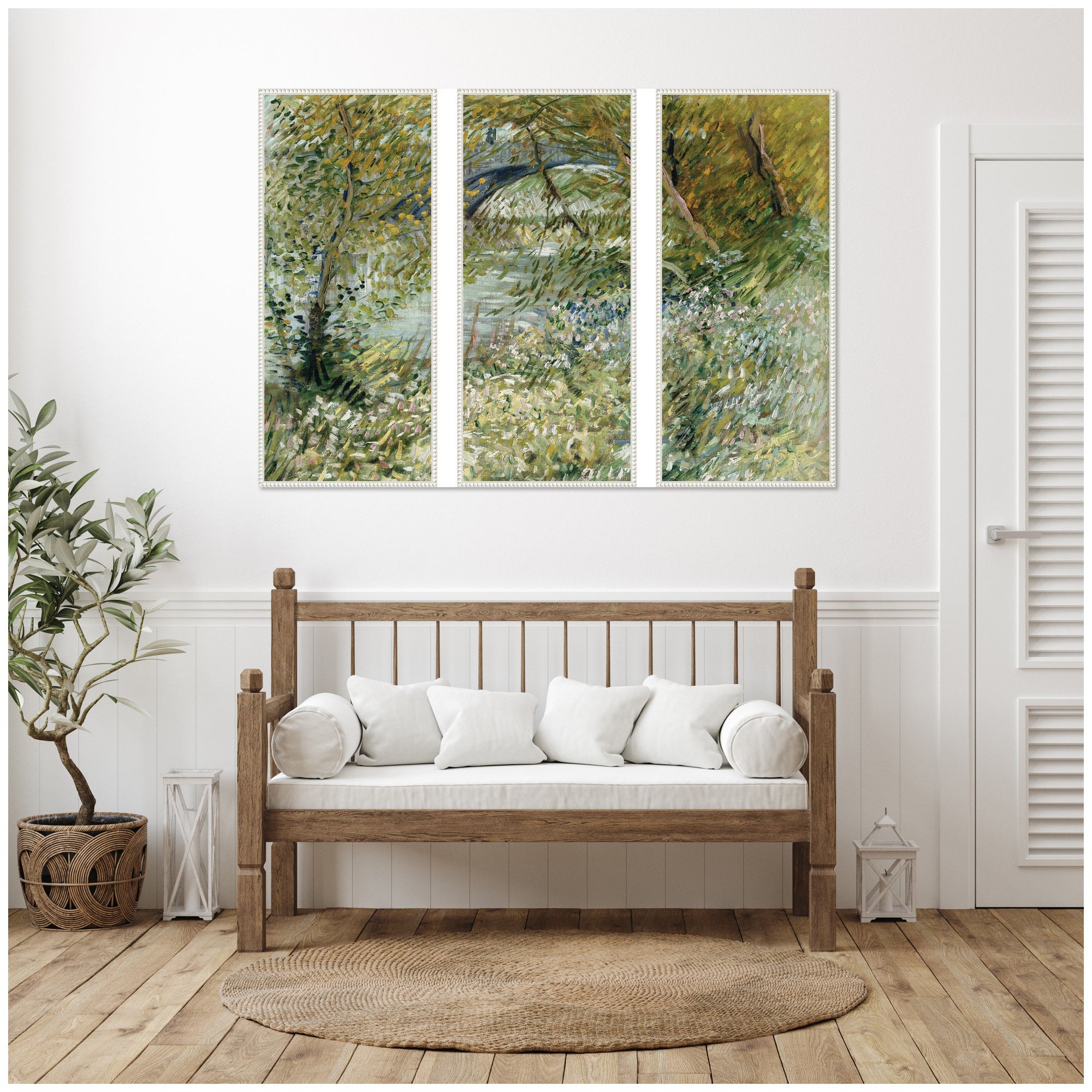 Vincent van Gogh River Bank in Springtime 1887 3 Piece Framed Canvas Wall Art Set by Nostalgia Prints