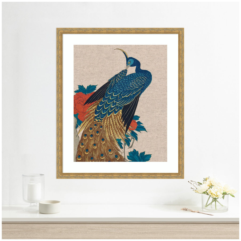 Framed Art Peacock and Peonies 1840 Utagawa Hiroshige Neutral Linen by The Art Institute of Chicago