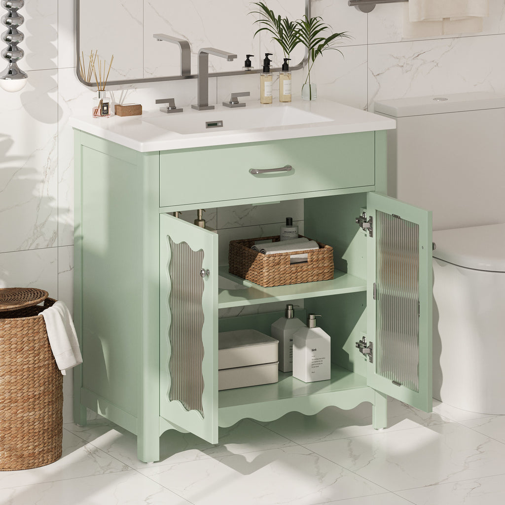 30-Inch Bathroom Vanity with Tempered Glass