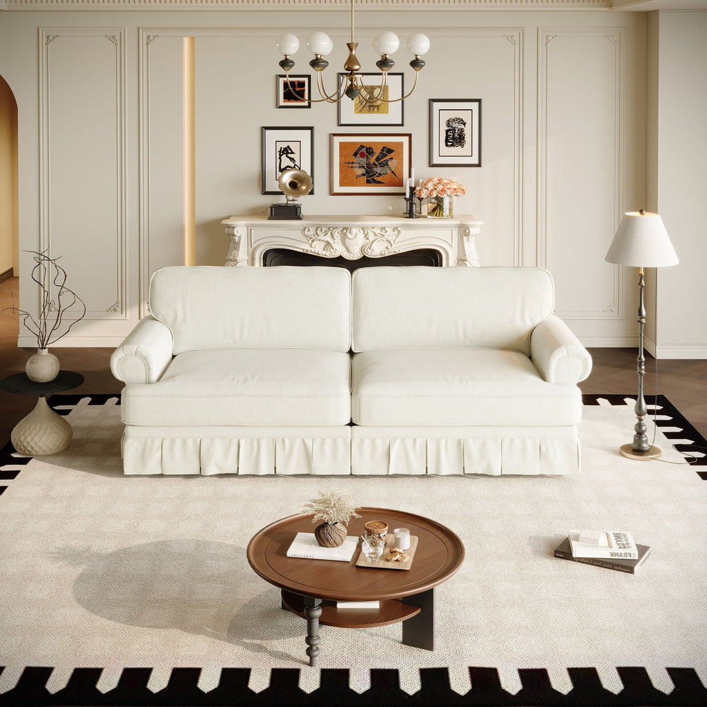 Rolled-Arm Cloud Sofa with Pleated Skirt