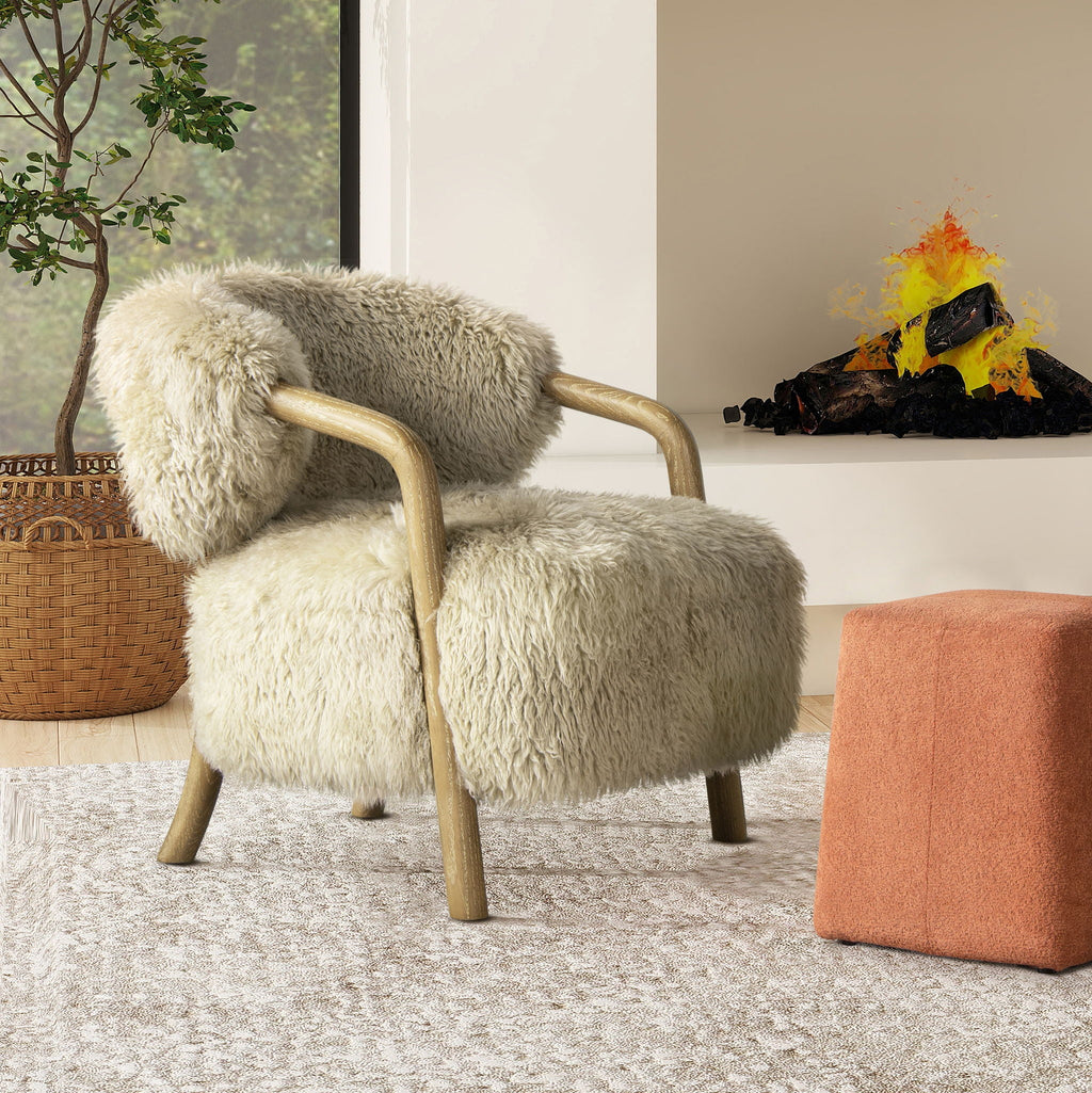 Becker Oak & Sheepskin Accent Chair — Taupe