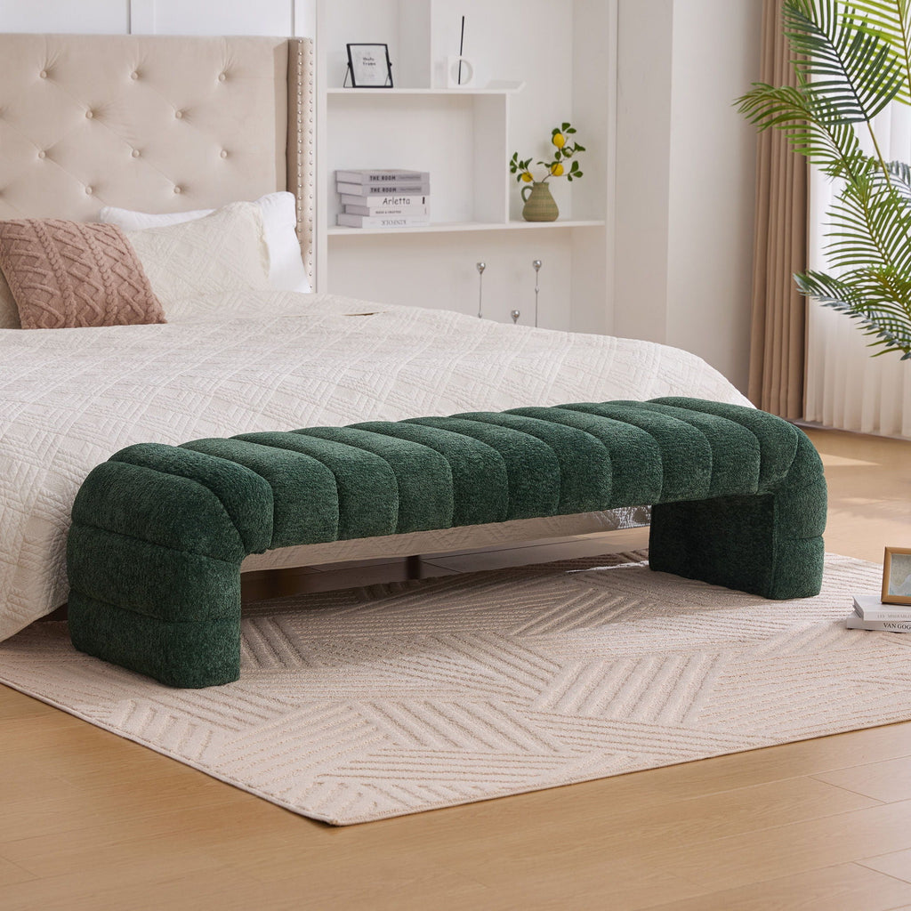 Channel-Tufted Upholstered Bed Bench
