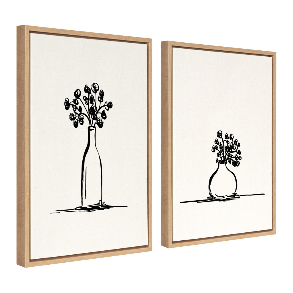 Sylvie Still Life Sketched Botanical Flower Vase Framed Canvas Set by The Creative Bunch Studio