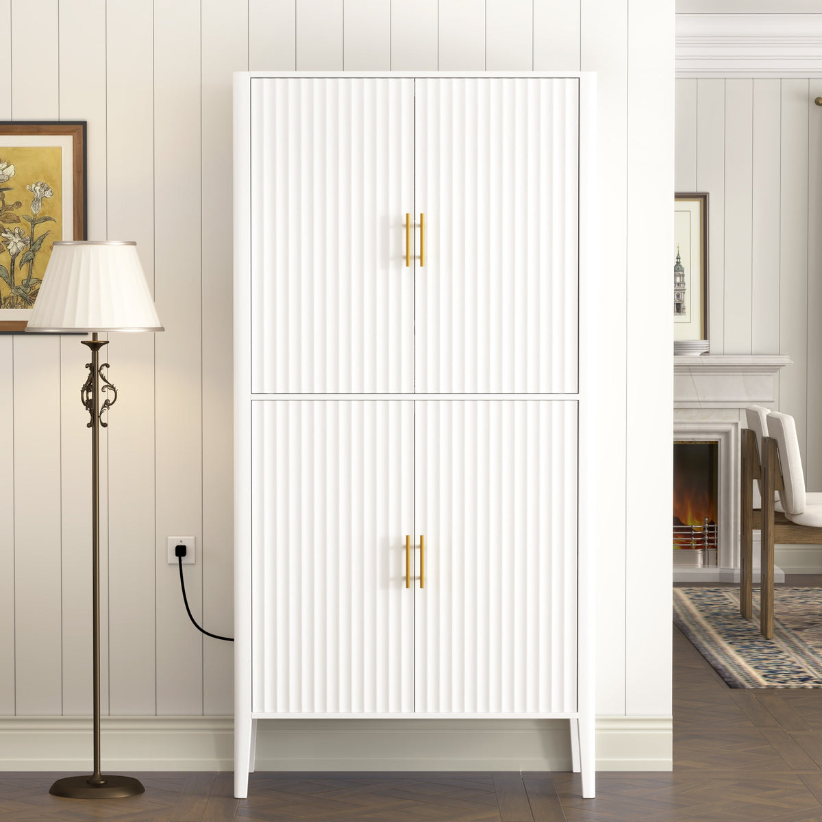 Fluted Wine Cabinet with Glass Display & Stemware Rack