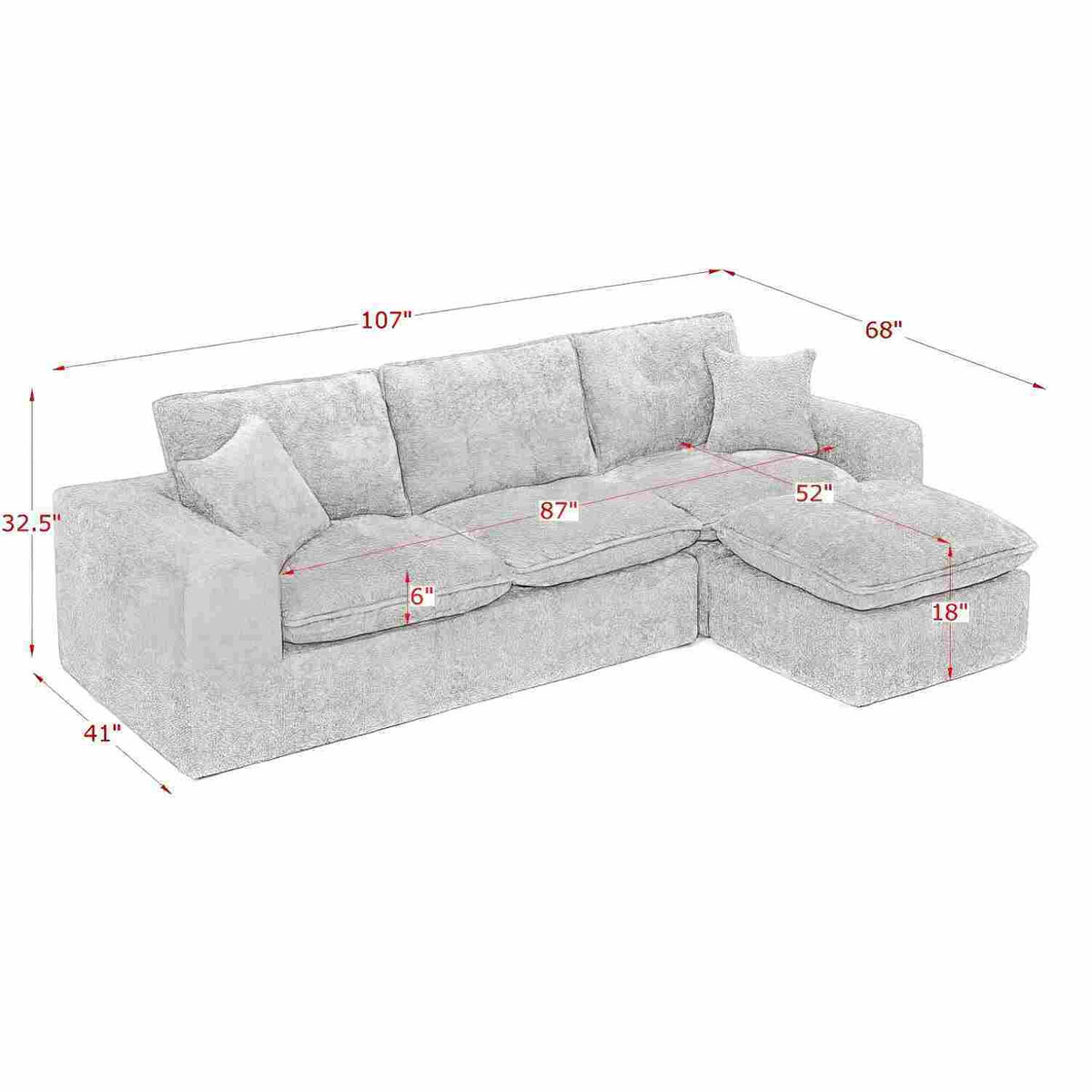 Cloud-Comfort Modular Sectional Sofa with Moveable Ottoman