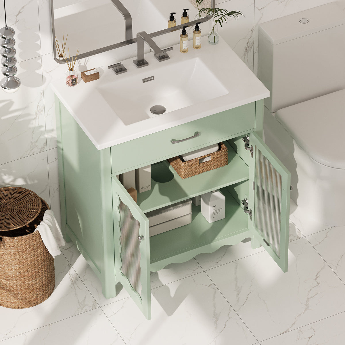 30-Inch Bathroom Vanity with Tempered Glass