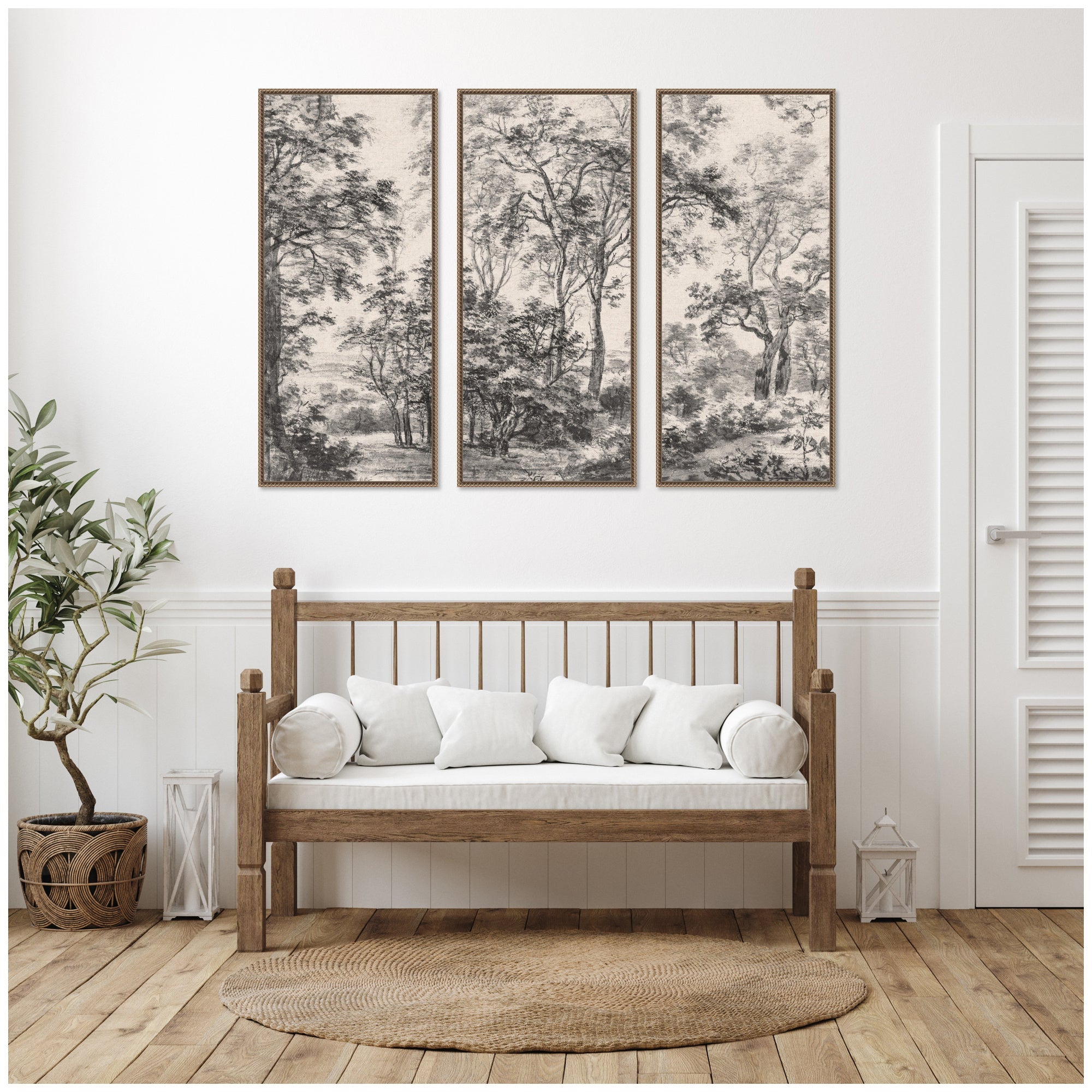 Wooded 1648 Antonie Waterloo Linen Panel 3 Piece Framed Canvas Wall Art Set by Nostalgia Prints