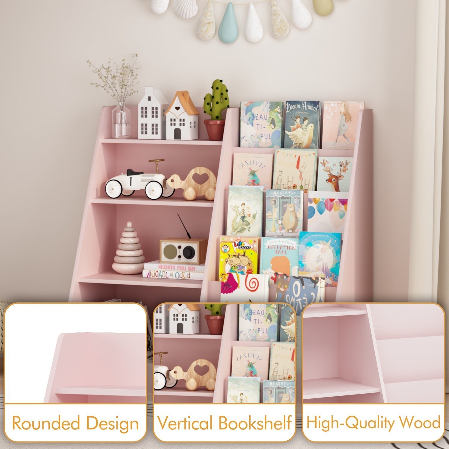 Kids Bookshelf with Toy Storage Organizer, 34.65" Multi-Tier