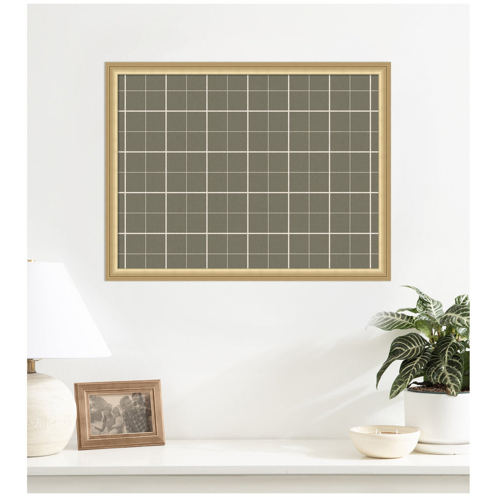 Framed Fabric Pinboard Sage Green Plaid Wall Organization