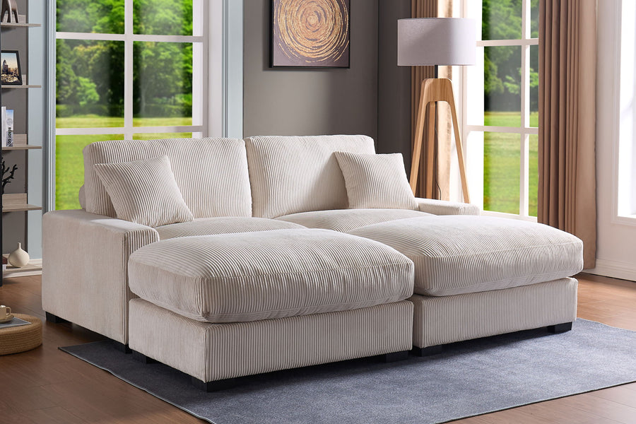 Oversized Modular Sectional Sofa with Two Ottomans — Beige