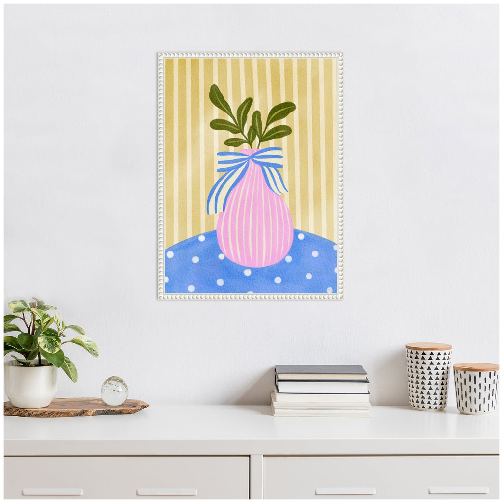 Sylvie Pink Vase Framed Canvas by Nikita Jariwala