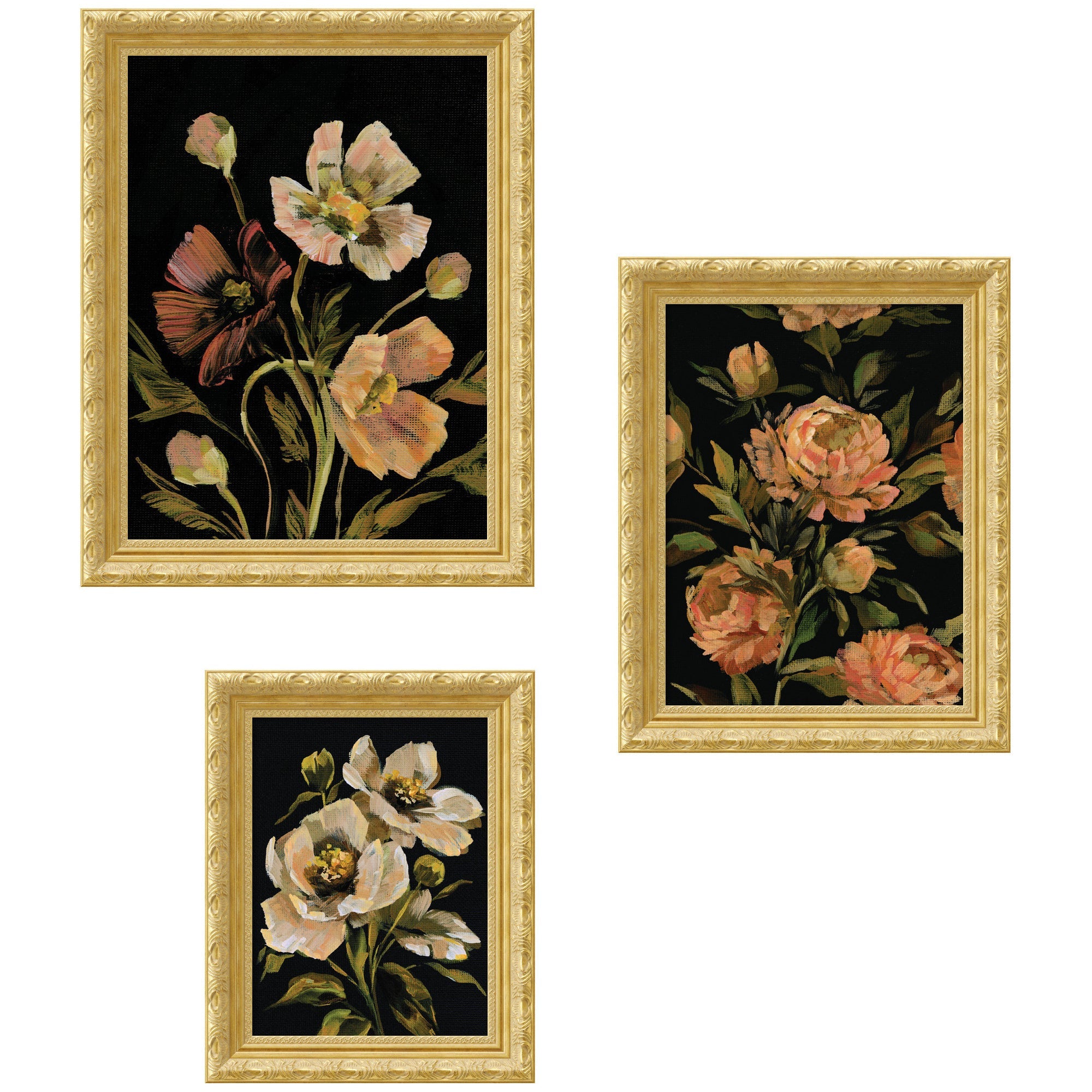 Moody Pink Floral — 3-Piece Framed Art Set