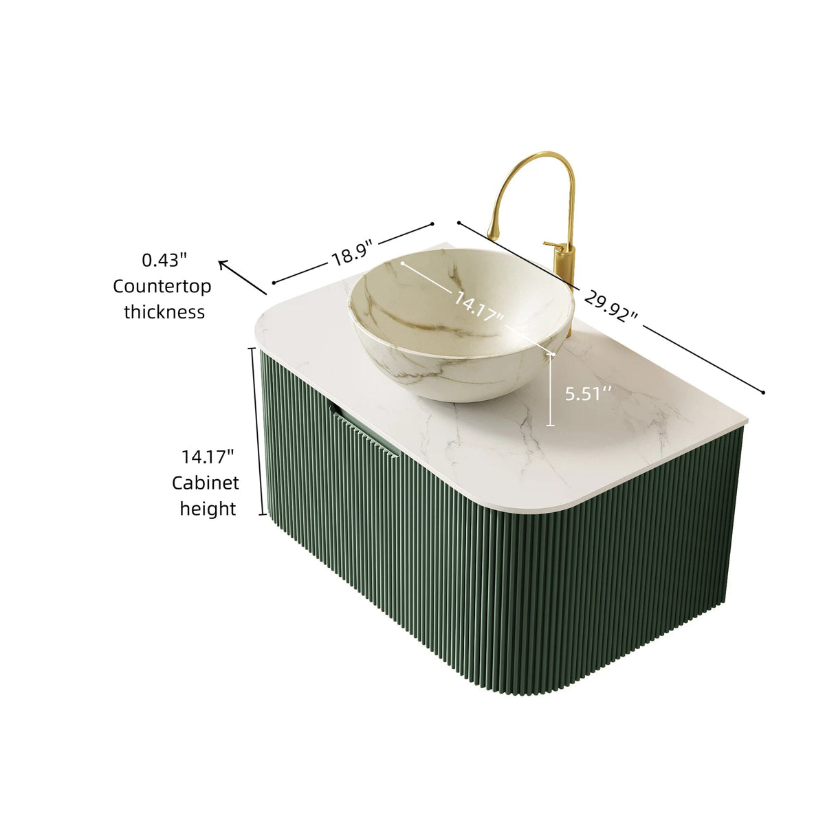 DINA 30" Bathroom Vanity & Sink, Floating Curved Edges