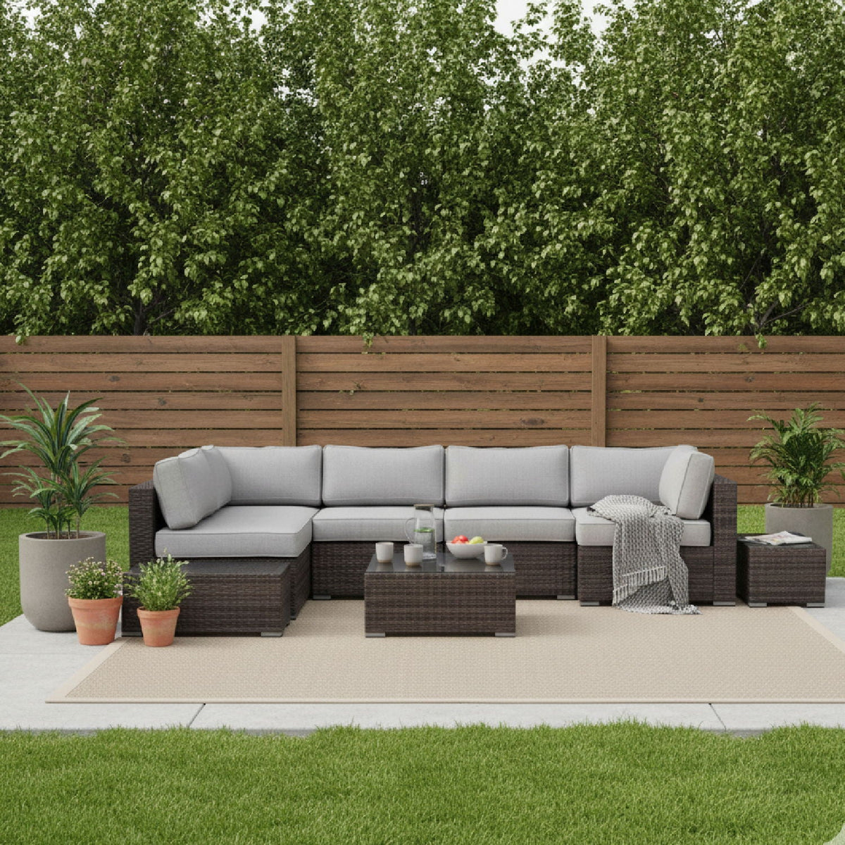 All-Weather Wicker Sectional Seating Group with Cushions