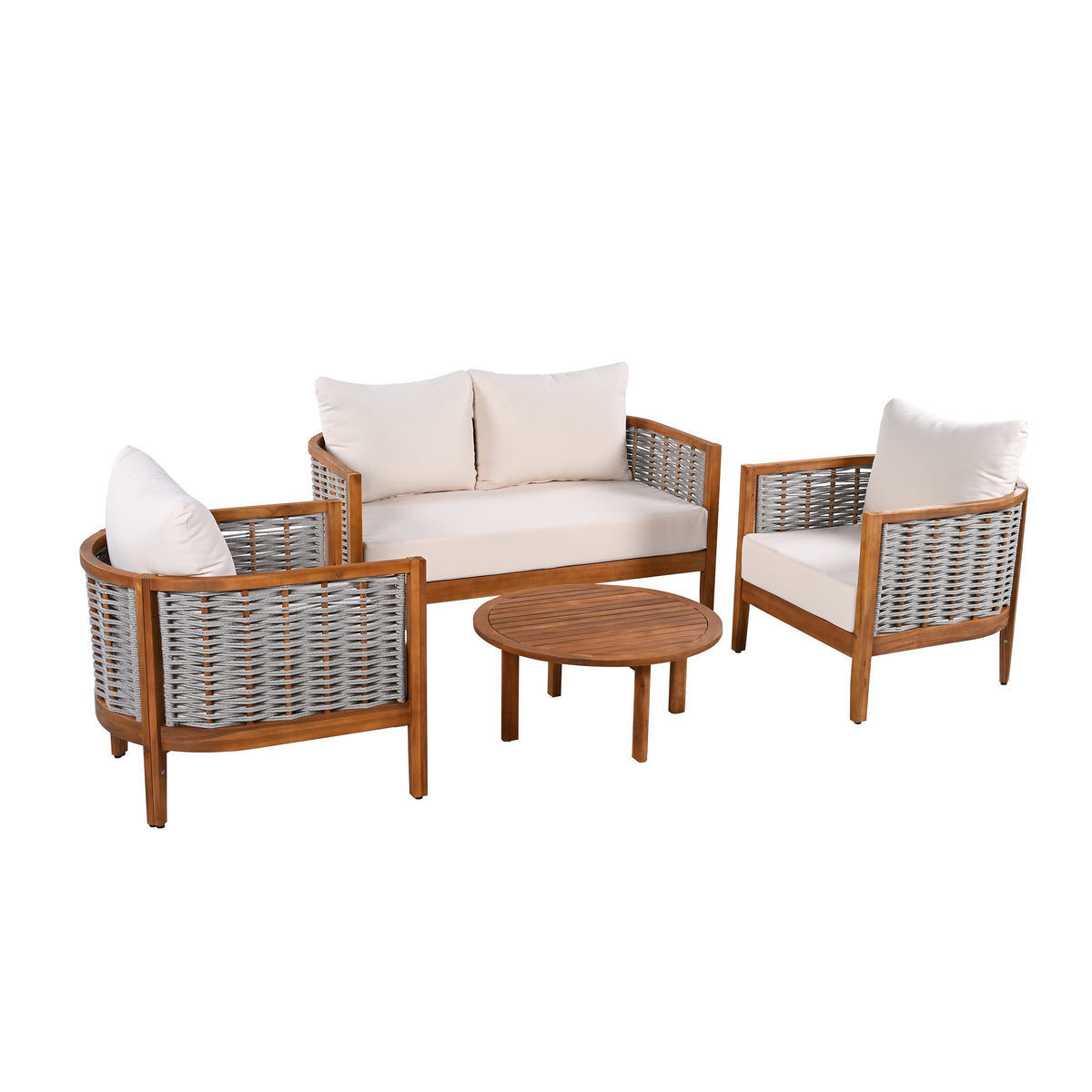 Woven Rope Outdoor Lounge Set — Beige, 4 Seats
