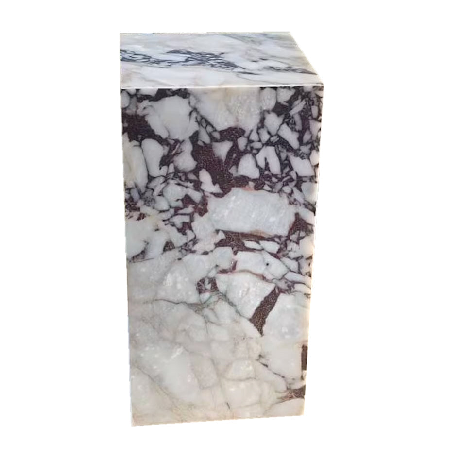 Calacatta Viola Marble Cube Design Side Table Nightstand Polished 15.75 Inches